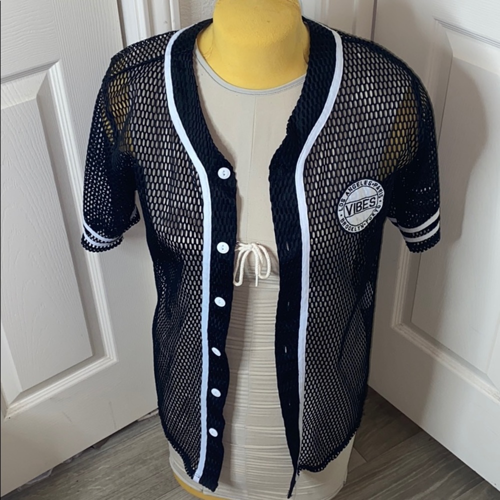 💕Black netted jersey top